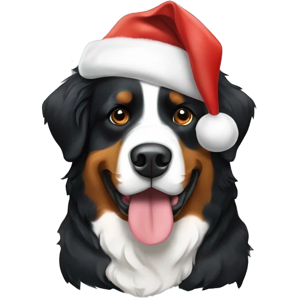 Bernese mountain dog with Santa hat emoji