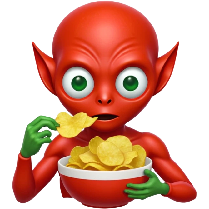 red alien eating chips emoji