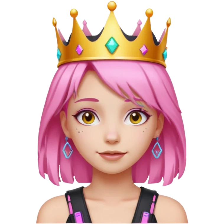 girl neon cyberpunk light pink happy long hair crown emoji