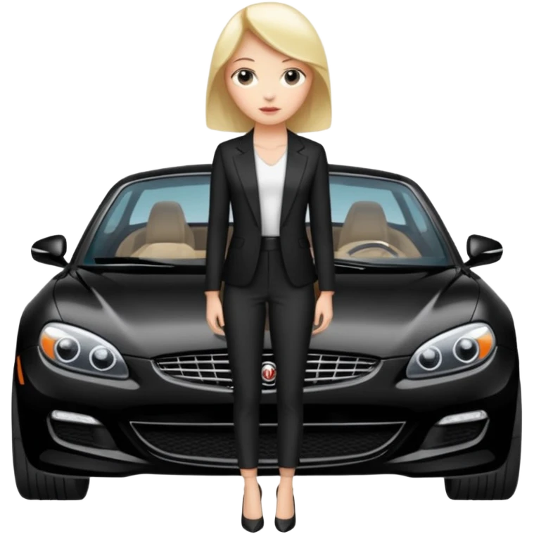 A fast, expensive black car with a young woman beside it emoji