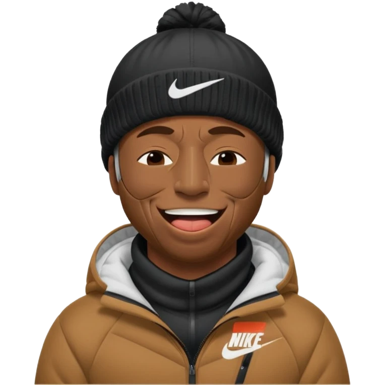 black guy with nike ski mask on squinching his face with his mouth closed trying to hold his laugh with his eyes closed emoji