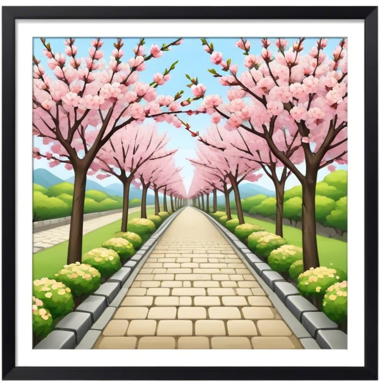 Blossom trees in Japan next to a footpath emoji
