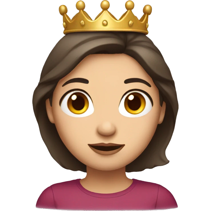 Woman that has long dark brown hair with a crown chubby girl emoji