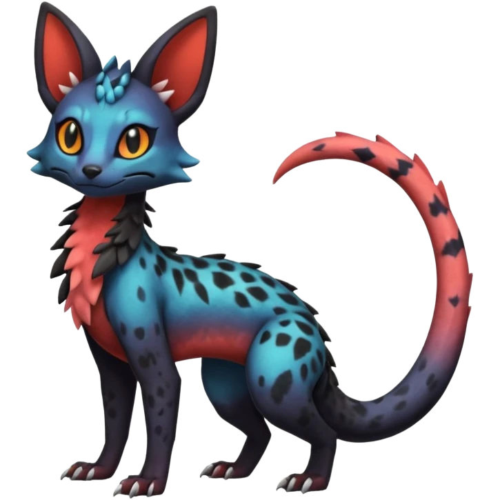 Dark magma-gradients-colored Salandit-Umbreon-Genet-Noivern-Noibat-Serval-Hybrid (Full body) emoji