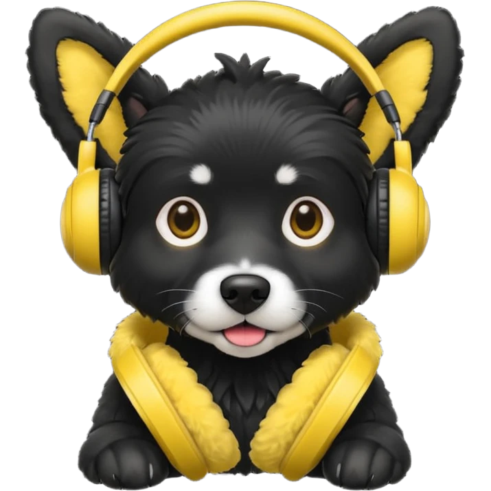 stylish black dog wearing yellow headohones emoji