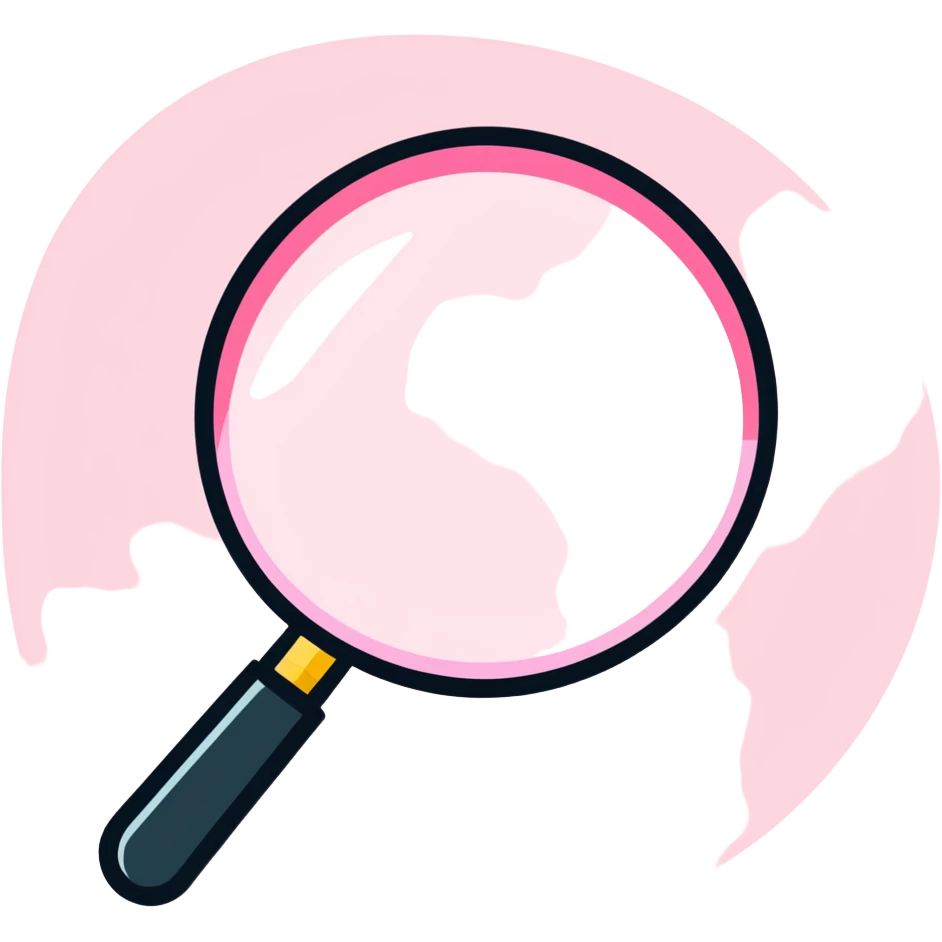 Pink Web browser on a computer with a magnifying glass
 emoji