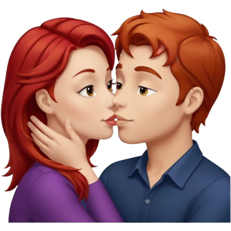 kissy face between brown hair man and redhead woman emoji