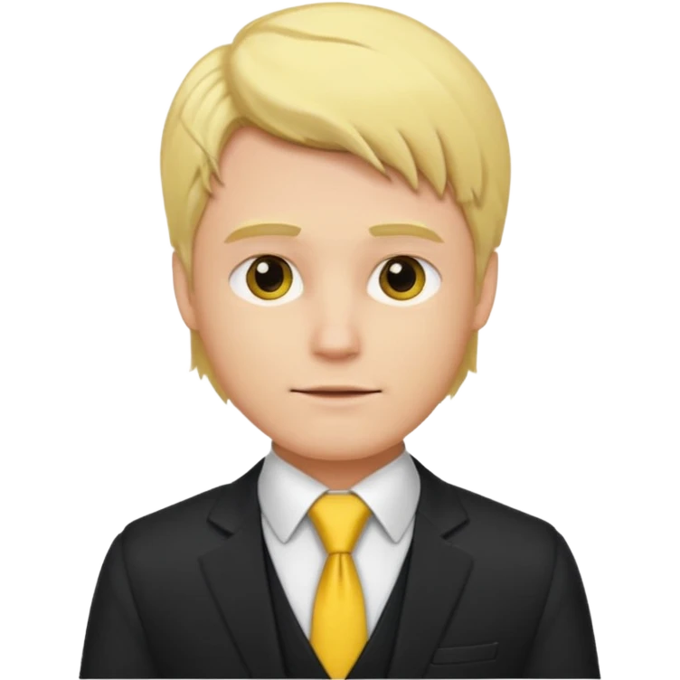 A blond man wearing a black suit, red vest, and yellow tie. emoji