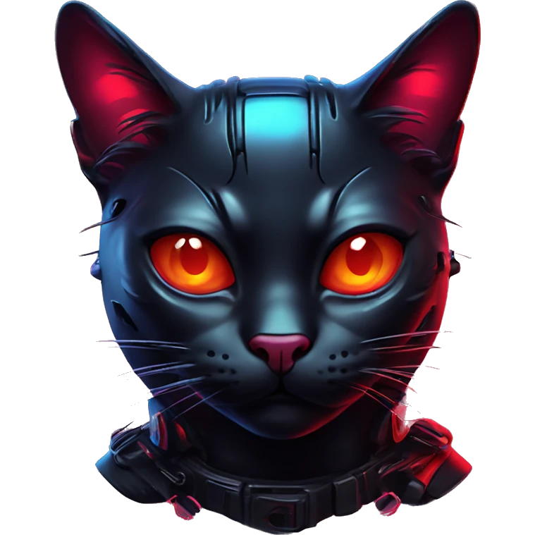 cool looking black midnight cat red neon cyberpunk ecstasy emoji