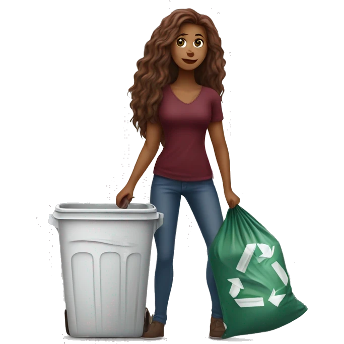 Beautiful burgundy long haired woman taking out the trash emoji