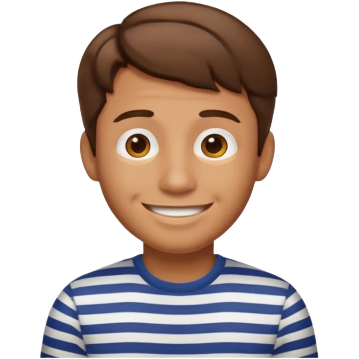 “Cartoony emoji avatar man, tanned skin, short wavy hair, wearing a striped shirt, smiling, clean turquoise background.” emoji
