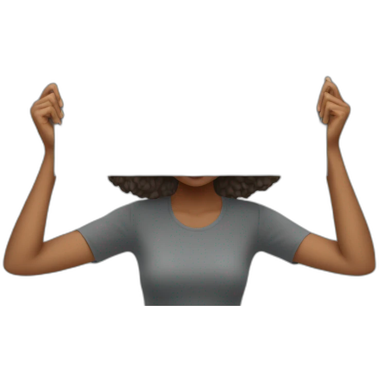 lady sort grey hai holding blank placard above head emoji