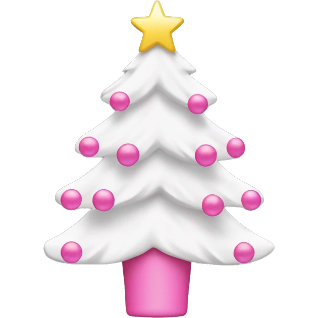 white christmas tree with pink ornaments and a pink star emoji