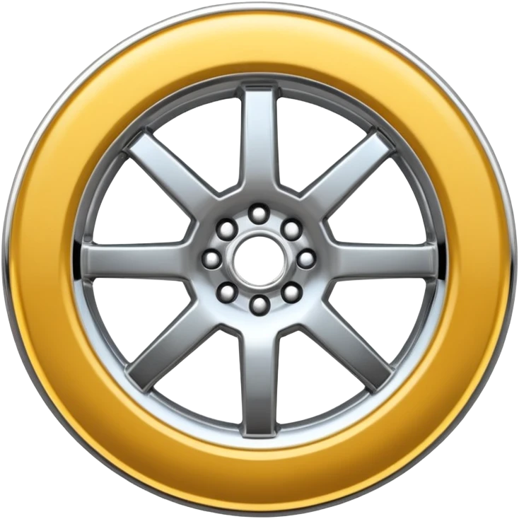 A chrome car wheel emoji, polished silver metal rim, smooth circular shape, minimal futuristic design, soft reflections, iOS emoji style, centered on white background, ultra clean look emoji