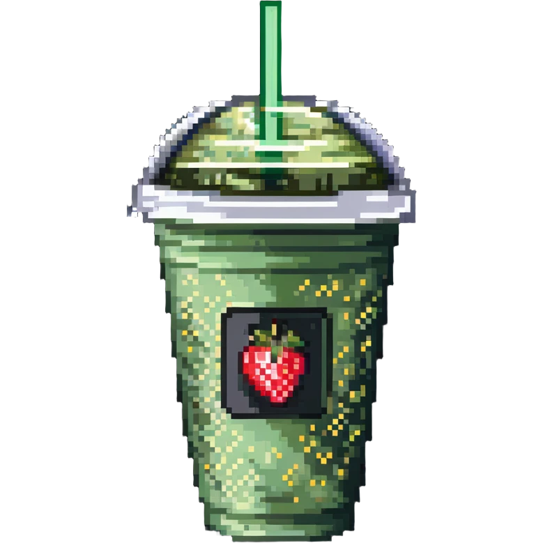 strawberry green tea in a to-go cup pixel art emoji