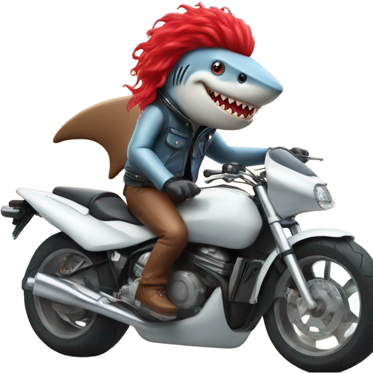 Shark with red wig riding a motorcycle  emoji