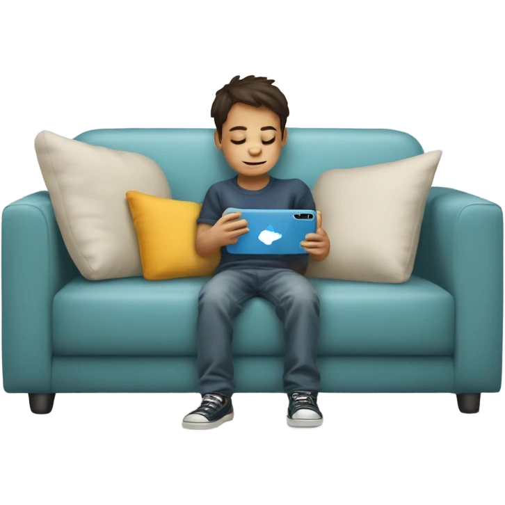 Un niño en el sofá, jugando con el móvil ￼ emoji