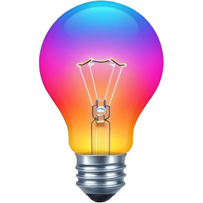 Generate a high-quality image of a glowing neon light bulb, bright vibrant colors, realistic glow effect, smooth gradient colors, no human figures, no facial features, no brand markings, simple dark background, high-reso
 emoji
