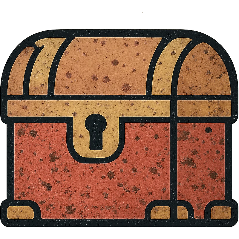 a weathered, worn, and grungy parchment styled red treasure chest with aged look emoji
