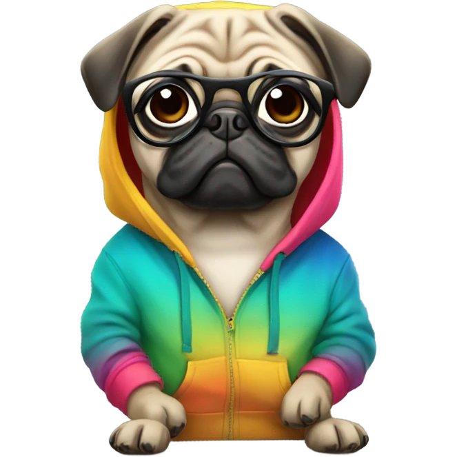 pug wearing a hoodie and glasses emoji