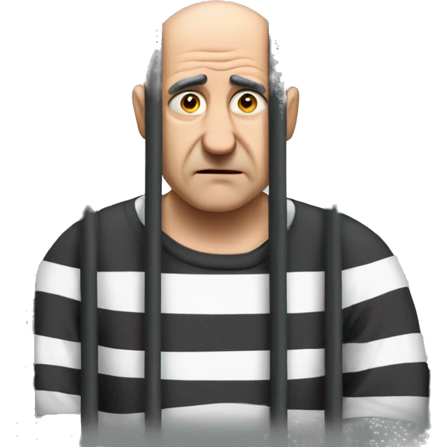 A bald old sad prisoner with a prison shirt does nothing behind bars emoji