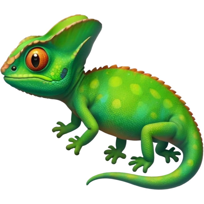 please create an animated color changing emoji that can be used as favicon . the default colour must be green and then its colour must change. the chemeleon should look to the left side. The chemeleon should look happy emoji