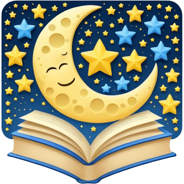 Moon and stars motif with floating books  emoji