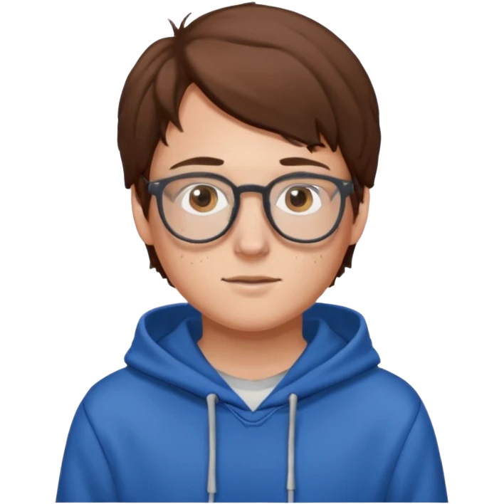 white boy with brown hair and eyes glasses freckles and hoodie emoji