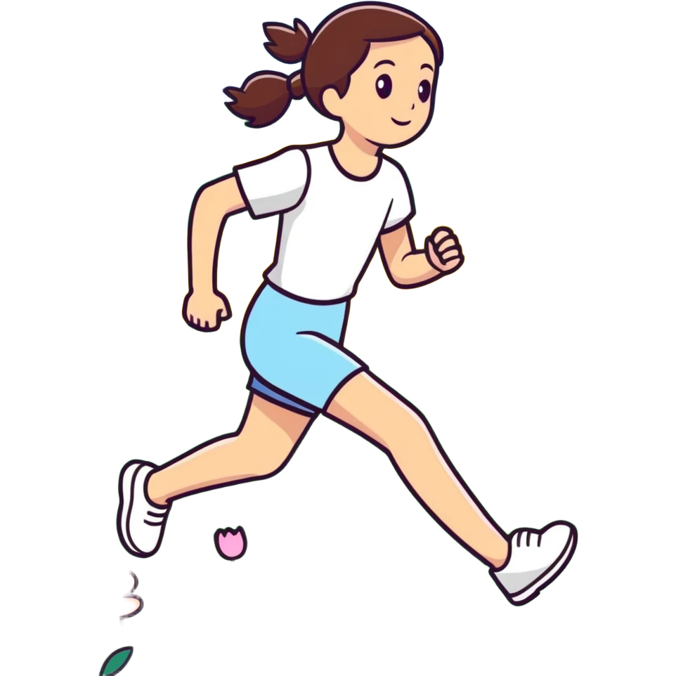 A flower field with a girl running  emoji