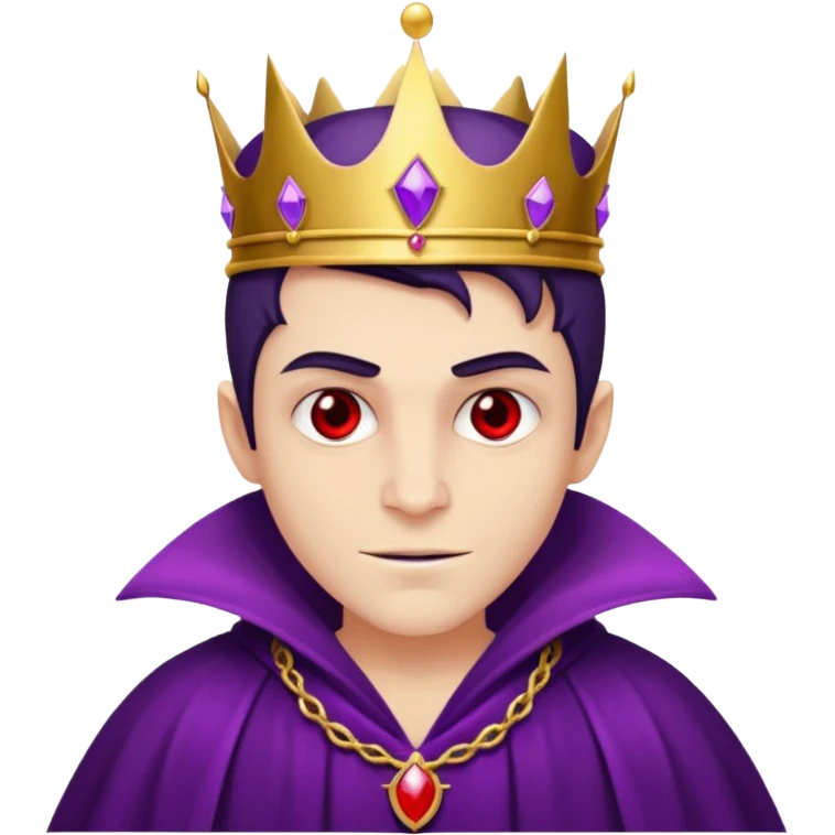 Vampire King, Young vampire king in purple robe, red eye, wearing a crown, confident smirk. emoji