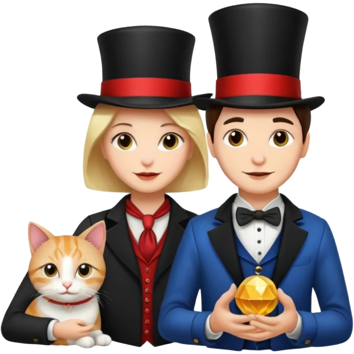 magician couple and their pet cat emoji