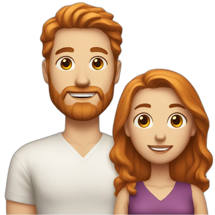 Bearded white man with very short dark hair and girlfriend with long ginger hair emoji