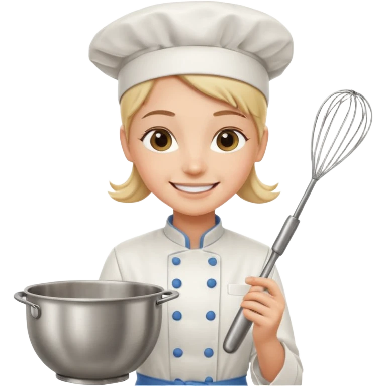 Young Pastry Chef – smiling, holding whisk and mixing bowl. emoji