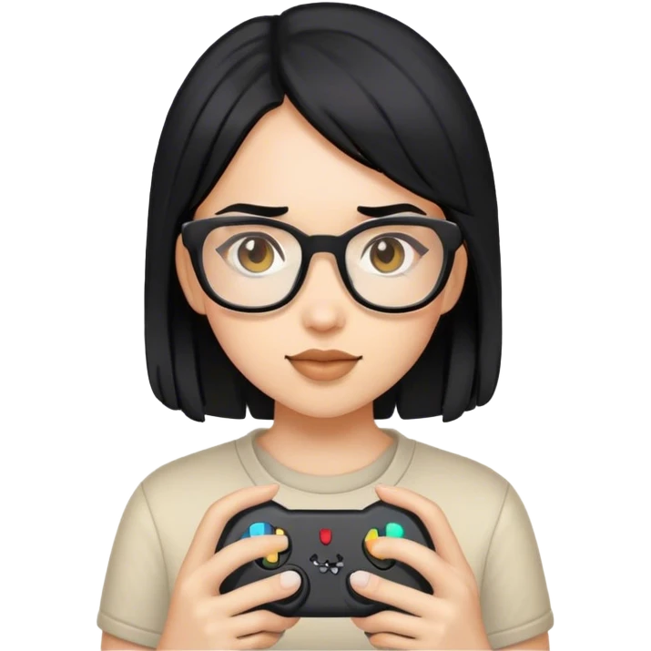 gamer, black hair girl with glasses emoji