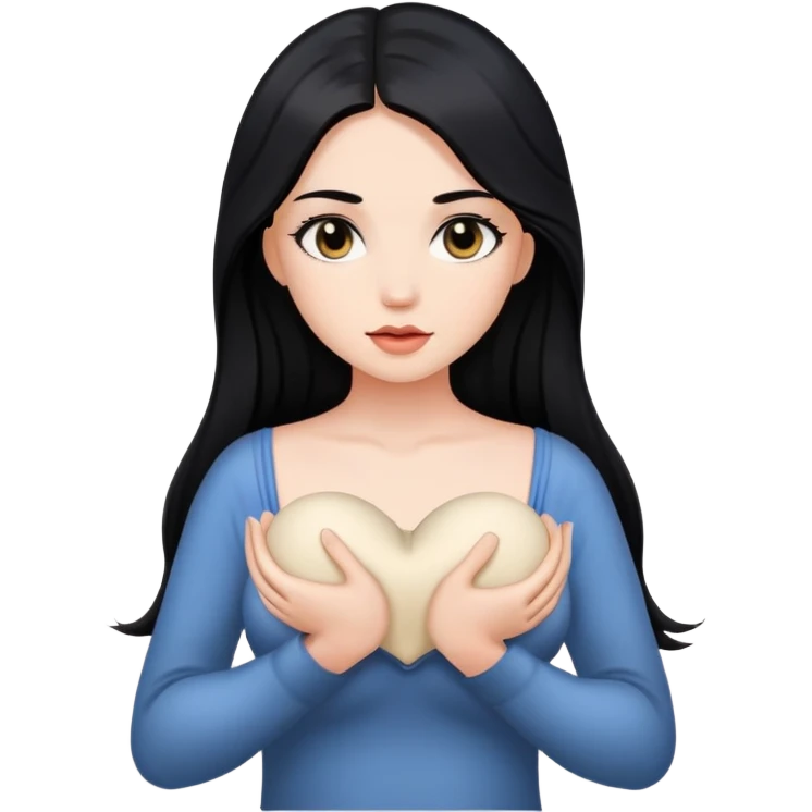 A beautiful girl with long black hair and black eyes holds her breasts in her hands emoji