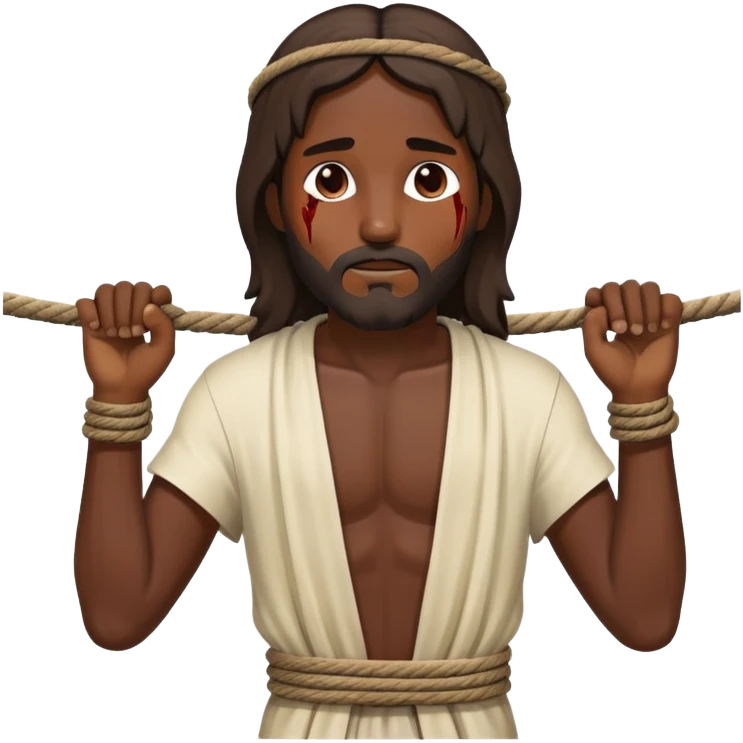 Dark skin christ Jesus tied to ropes with injuries  emoji