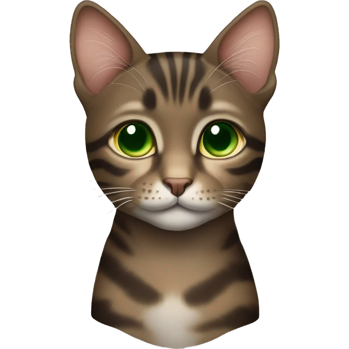 Dark brown tabby cat with brown-green eyes  emoji