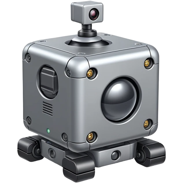Cube-shaped reconnaissance robot with a rotating sensor on top emoji