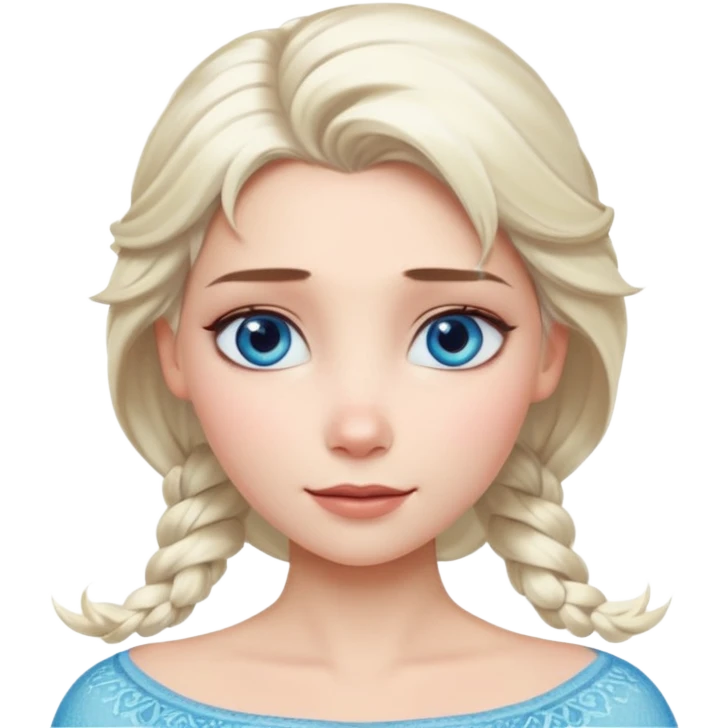 Кинематографический реалистичный портрет Эльзы с реалистичной текстурой кожи, мягким естественным освещением и изящно детализированными платиново-русыми волосами Её  выразительные голубые глаза излучают уверенность, спокойное выражение. Портрет отличается мягким чарующим сиянием с прохладной emoji