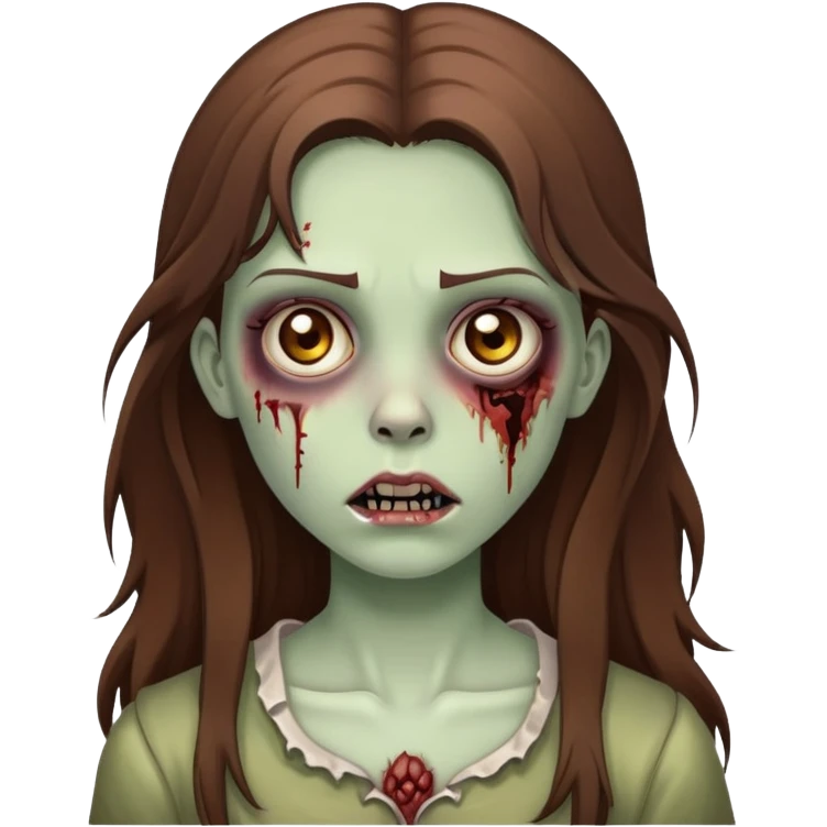 uma menina zombie, com cabelo castanho longo e olhos castanhos emoji