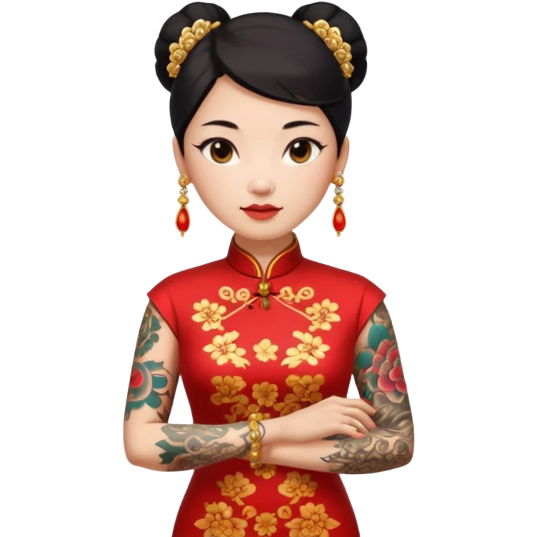 ancient chinese woman with tatooed and cheongsam emoji