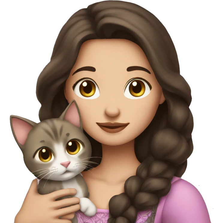 brunette princess with cat emoji