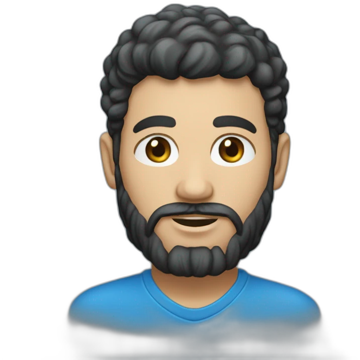 un homme très maigre avec des yeux bleus la peau très blanche et des cheveux noirs et barbe et boucles d'oreilles emoji