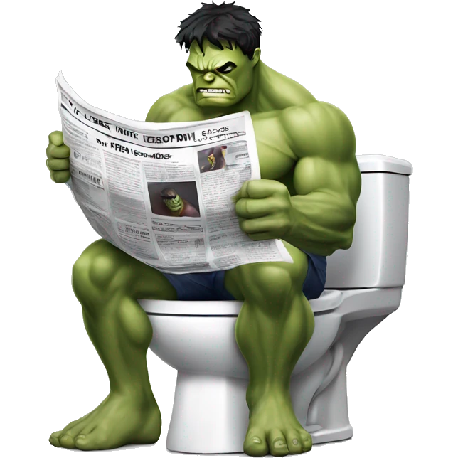hulk sitting on a toilet, reading a newspaper emoji