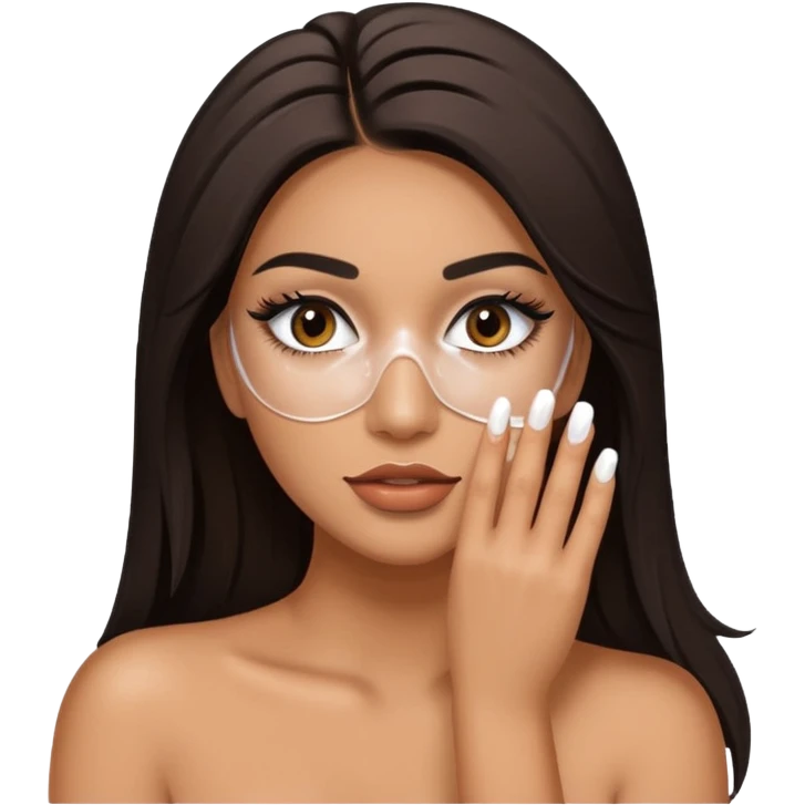 Baddie Latina emoji with fake lashes and white nails with white liquid covering her face emoji