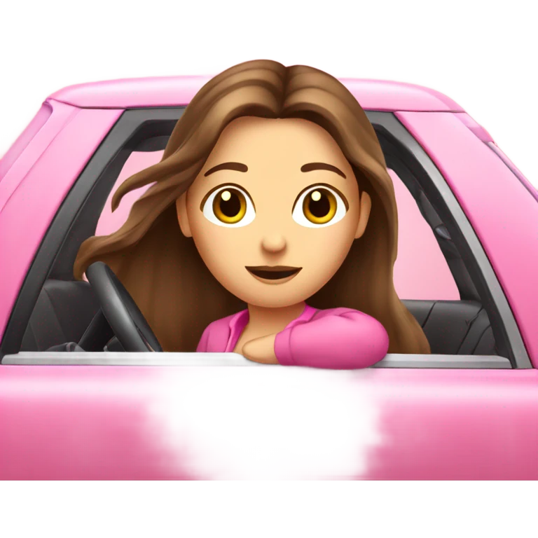brunette-girl-long-hair-pink-car-driving emoji