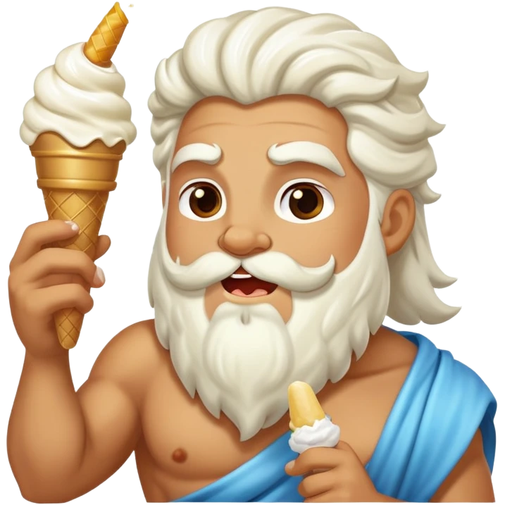 happy Zeus eating white ice cream holding thunderbolt emoji