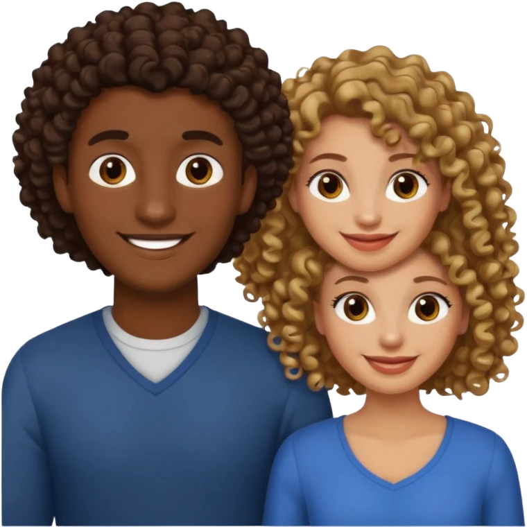 Throuple, one brunette man, one dark blonde curly woman, one dark brown woman emoji