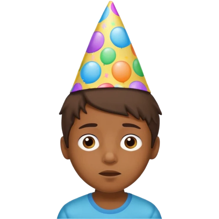 generate a pretty bratz brown skinned boy with black messy hair with a party hat. Looking sleepy emoji