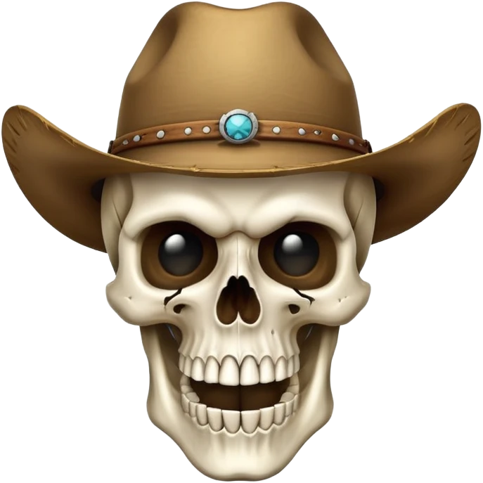 skull wearing a cowboy hat with mewing expression emoji